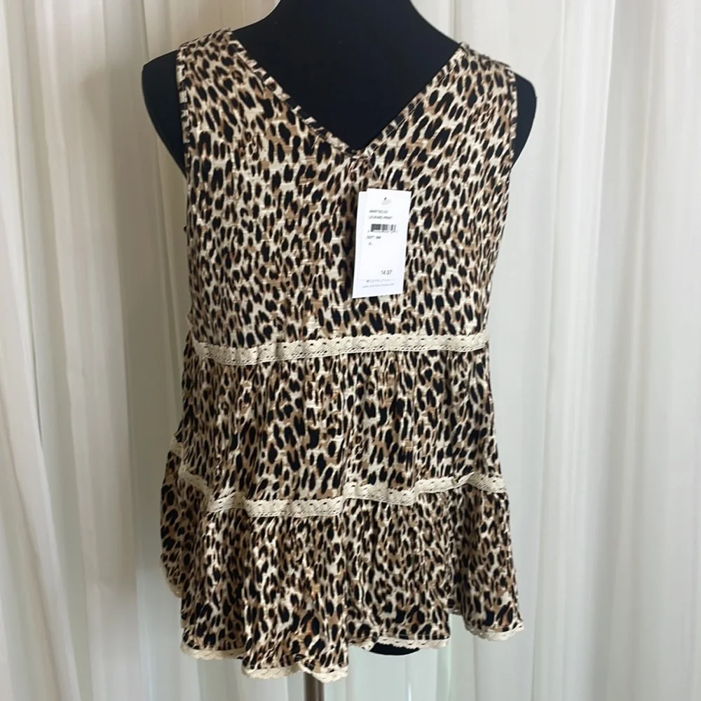 NWT Leopard Print LOVE FIRE Tiered Tank Top, Size XL